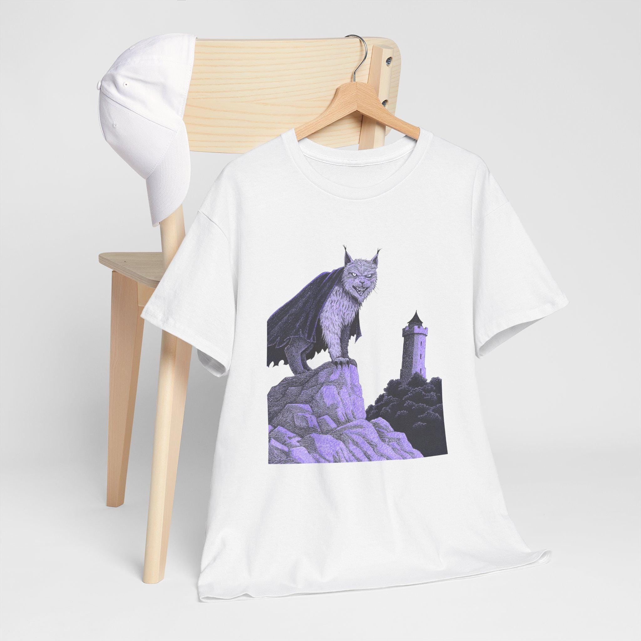 Medieval Castlecore Cat Graphic Tee, Monochromatic Fantasy T-Shirt