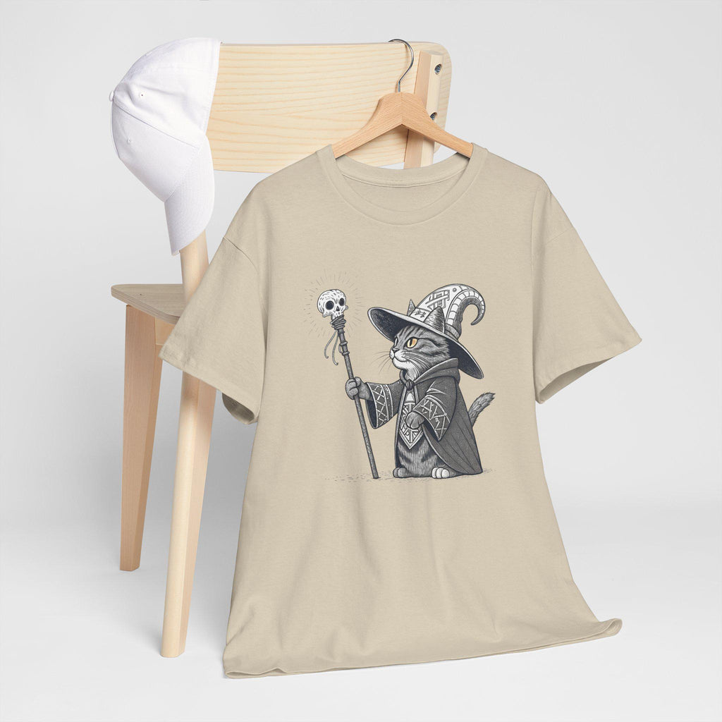 Necromancer Kitten Graphic Tee: Gothic Fantasy Cat Shirt