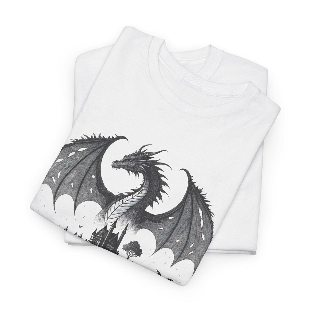 Gothic Dragon Graphic Tee: Hand-Drawn Fantasy Medieval Shirt