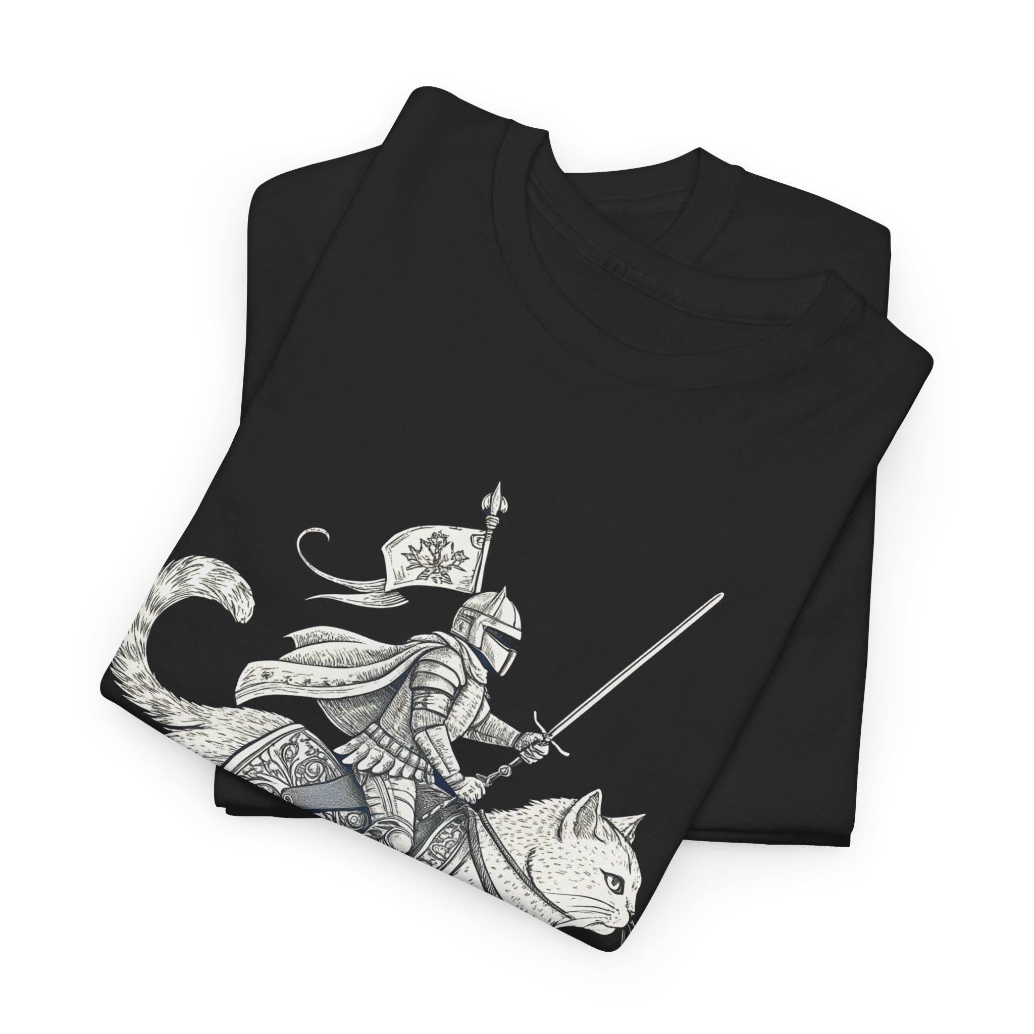 Knight Cat Rider T-Shirt: Funny Medieval Fantasy Graphic Tee