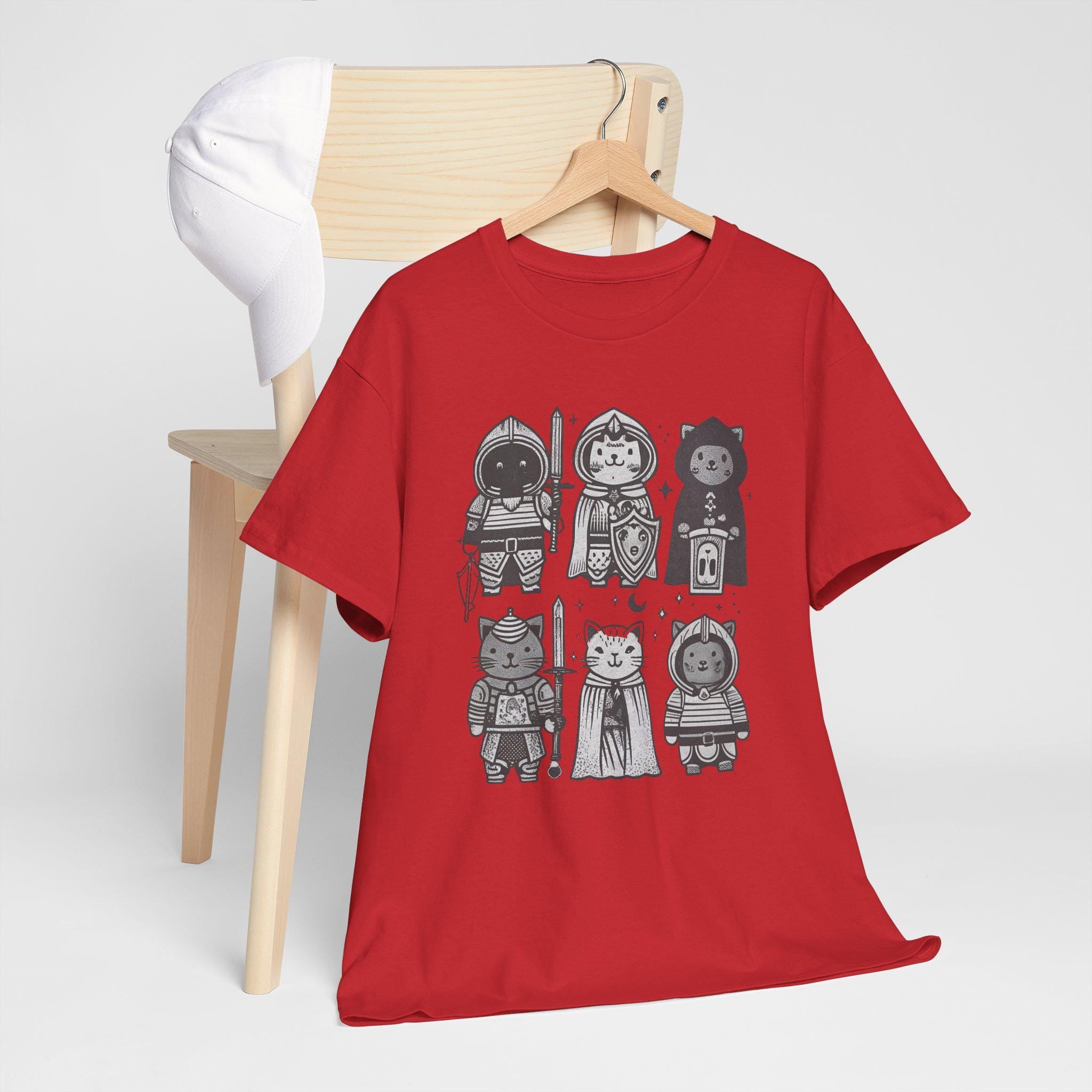 Medieval Cats Graphic Tee: Hand-Drawn Mystical Feline Shirt