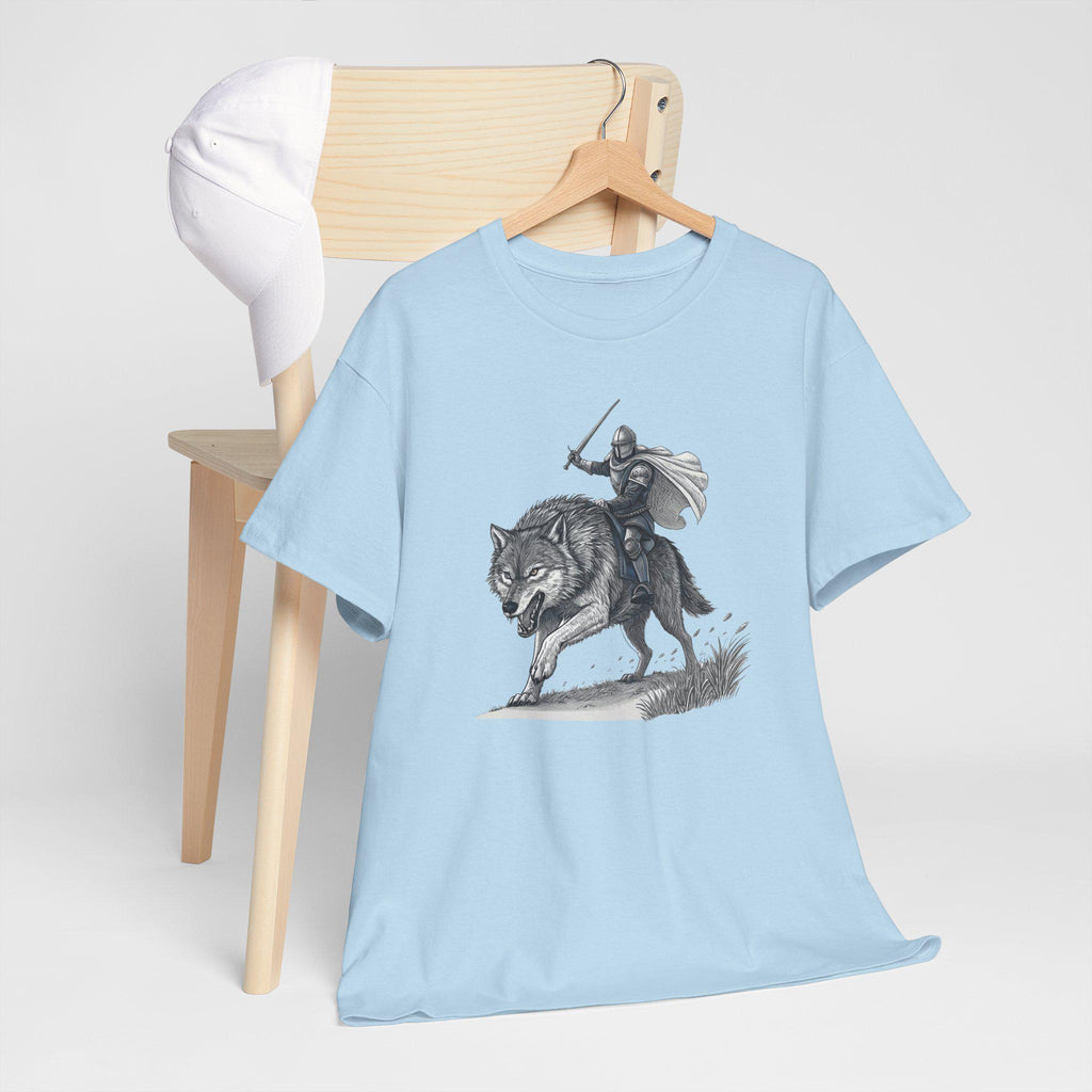 Knight Riding Wolf Graphic Tee: Medieval Fantasy Shirt