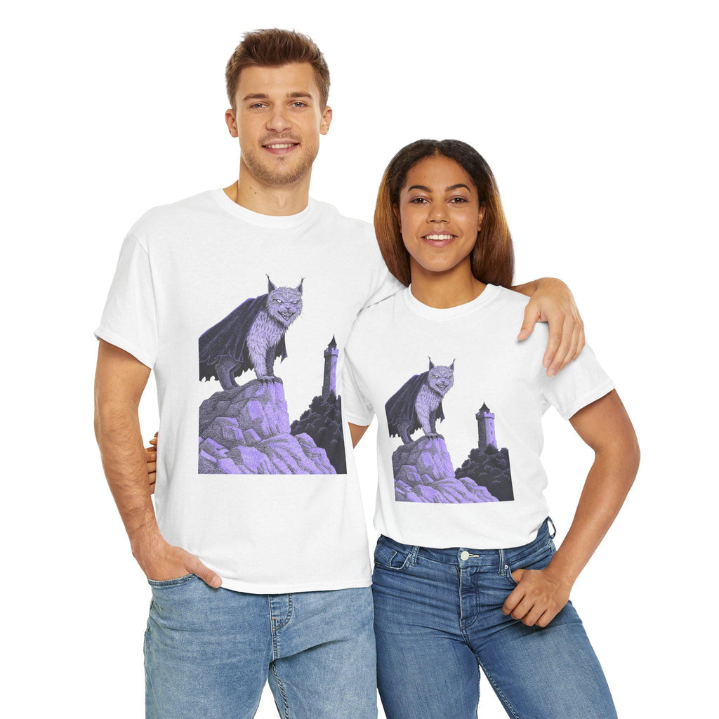 Medieval Castlecore Cat Graphic Tee, Monochromatic Fantasy T-Shirt