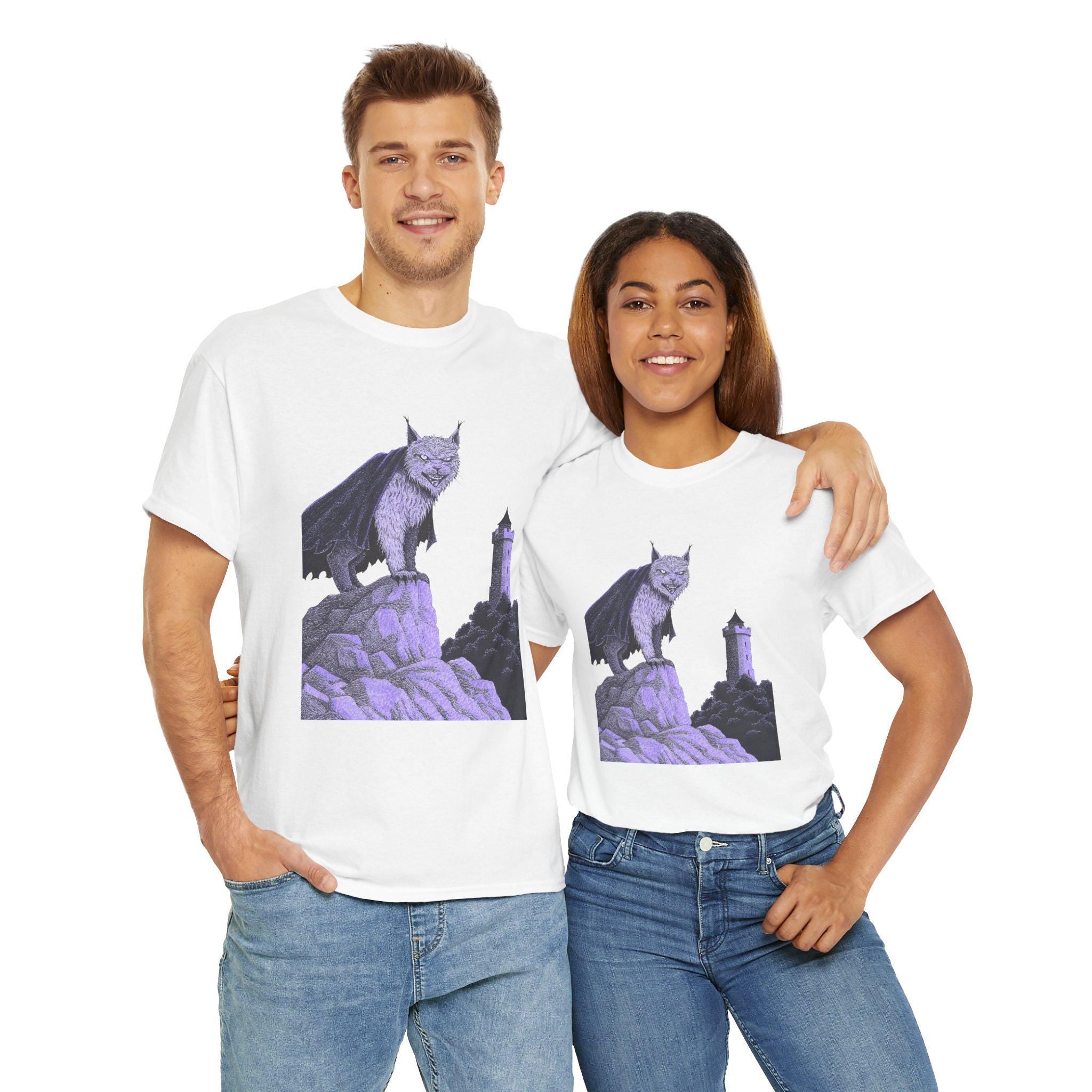 Medieval Castlecore Cat Graphic Tee, Monochromatic Fantasy T-Shirt