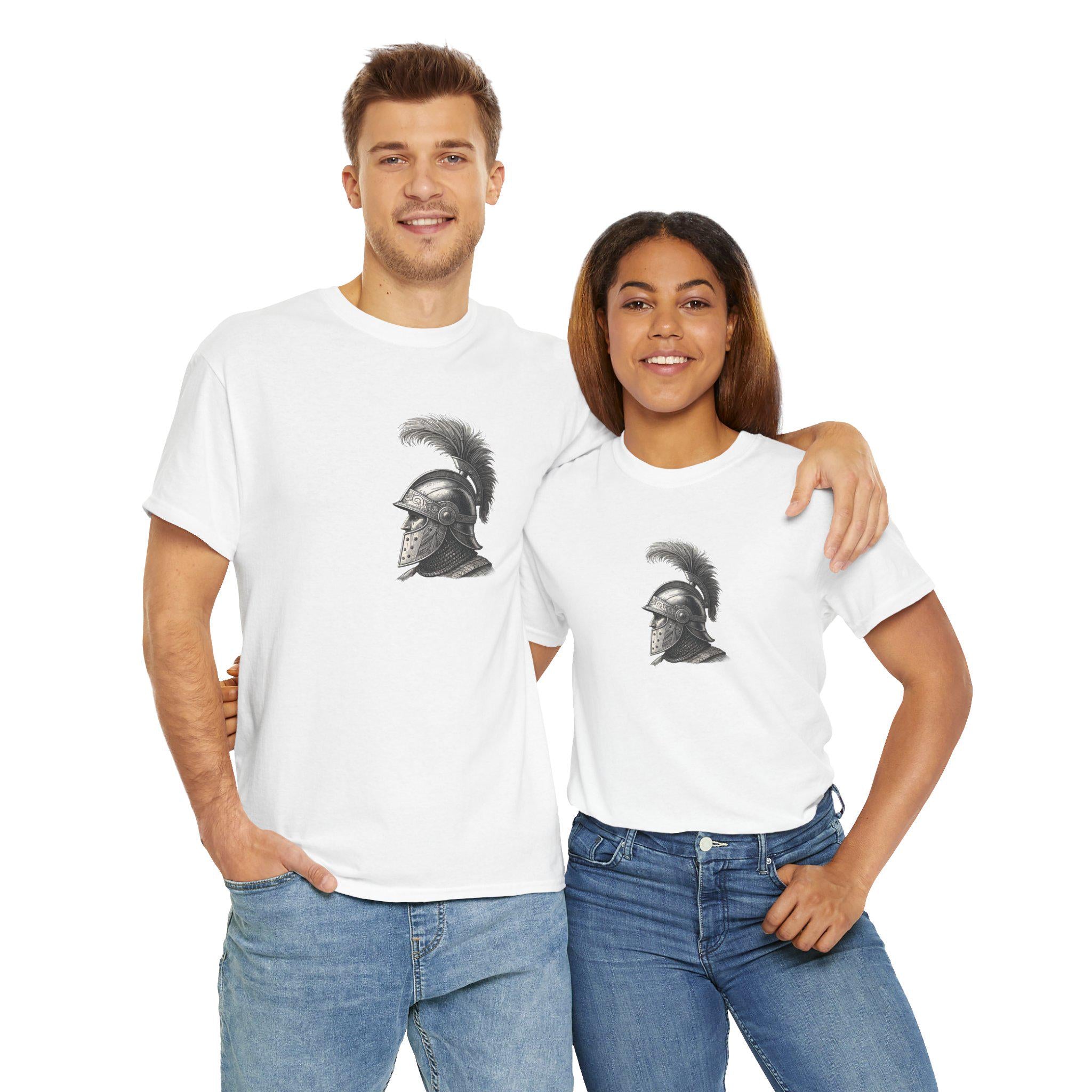 Knight's Plumed Helmet Graphic Tee: Medieval Warrior Cotton T-Shirt