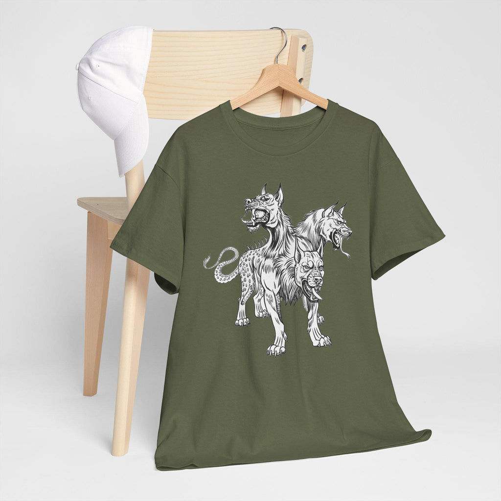Cerberus Graphic Tee: Mythical Three-Headed Dog Cotton T-Shirt