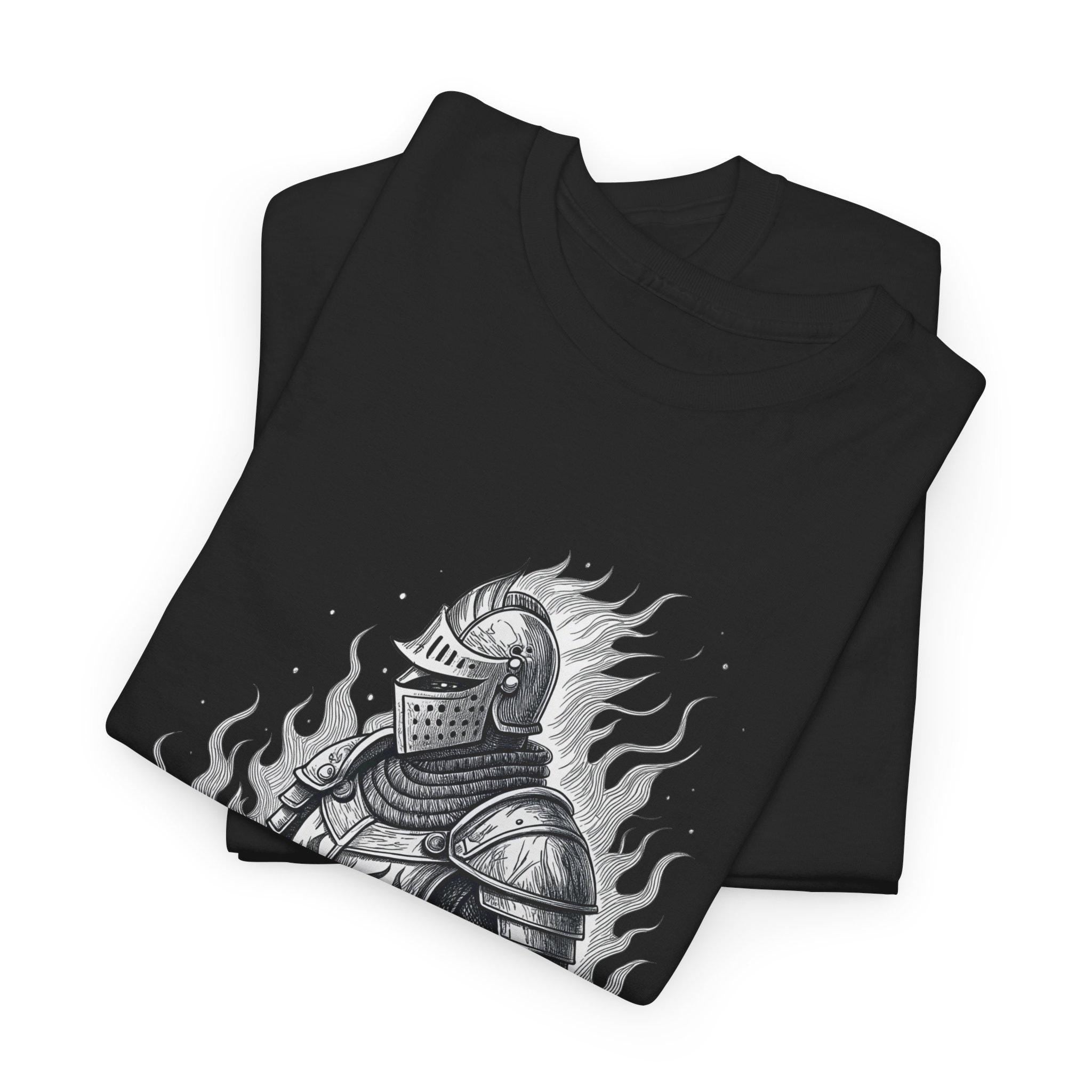 Flaming Knight Graphic Tee: Medieval Fantasy Unisex T-Shirt