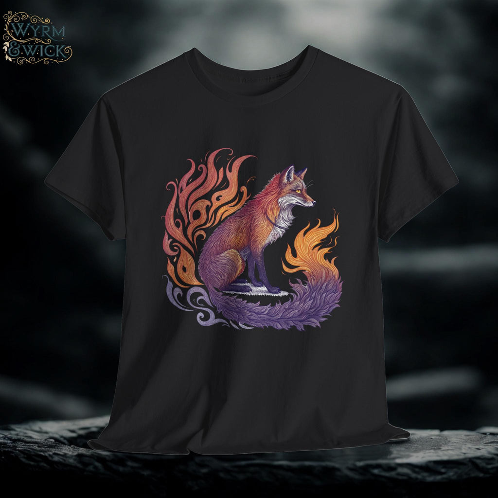 Mystical Fox Graphic Tee: Flamebound Fantasy Unisex T-Shirt