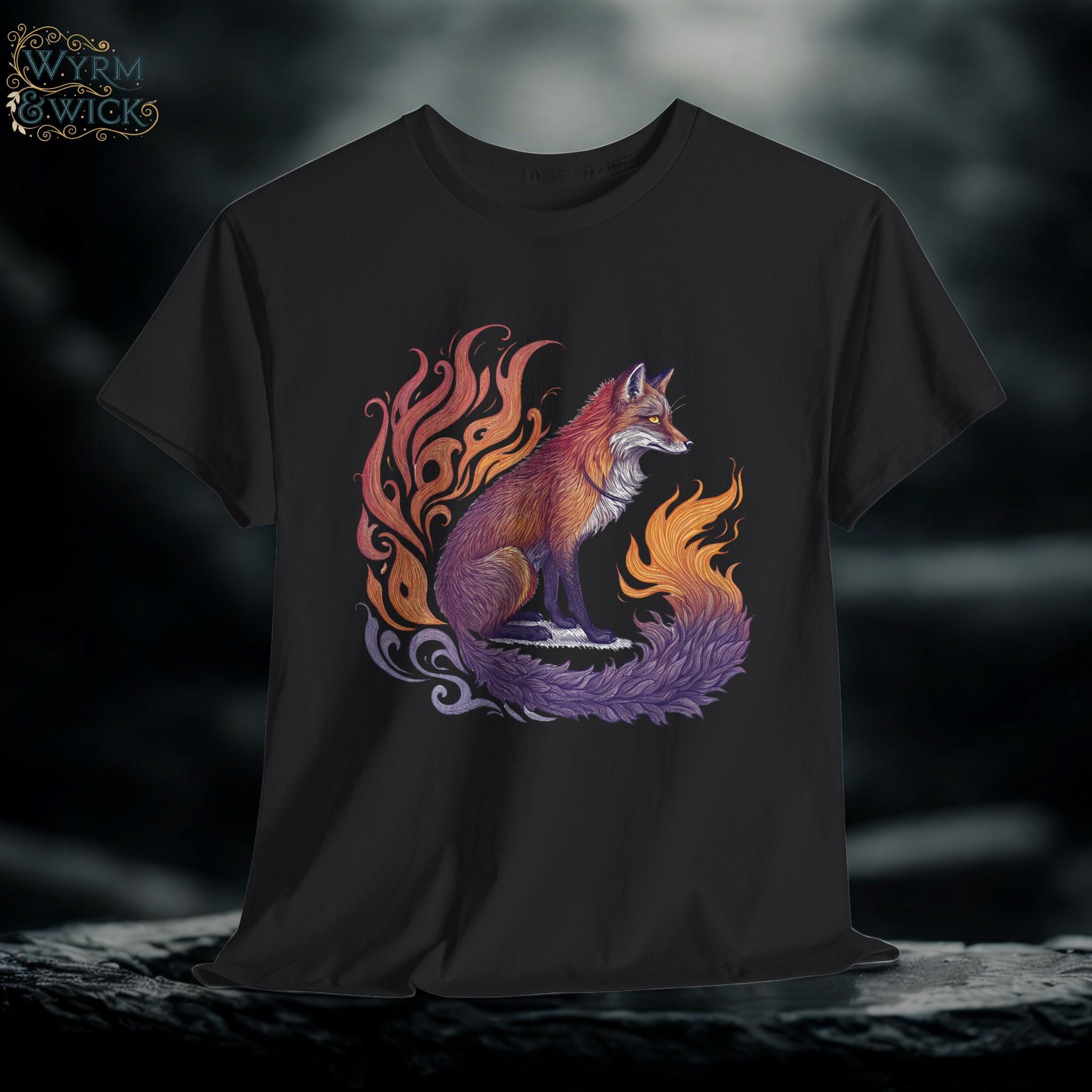 Mystical Fox Graphic Tee: Flamebound Fantasy Unisex T-Shirt