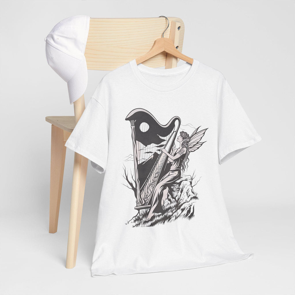 Angelic Fairy Harpist Graphic Tee: Vintage Gothic Fantasy Shirt