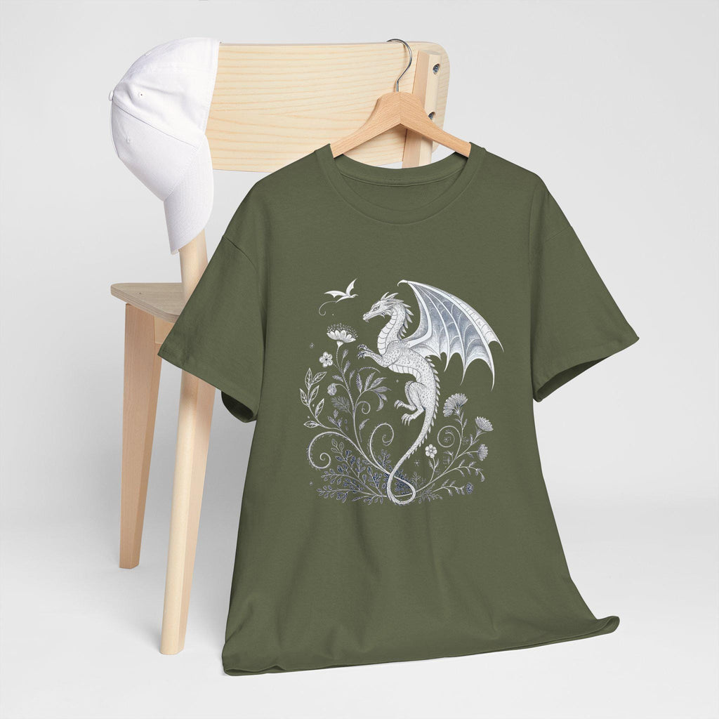 Medieval Dragon Flowers T-Shirt: Gothic Fantasy Graphic Tee