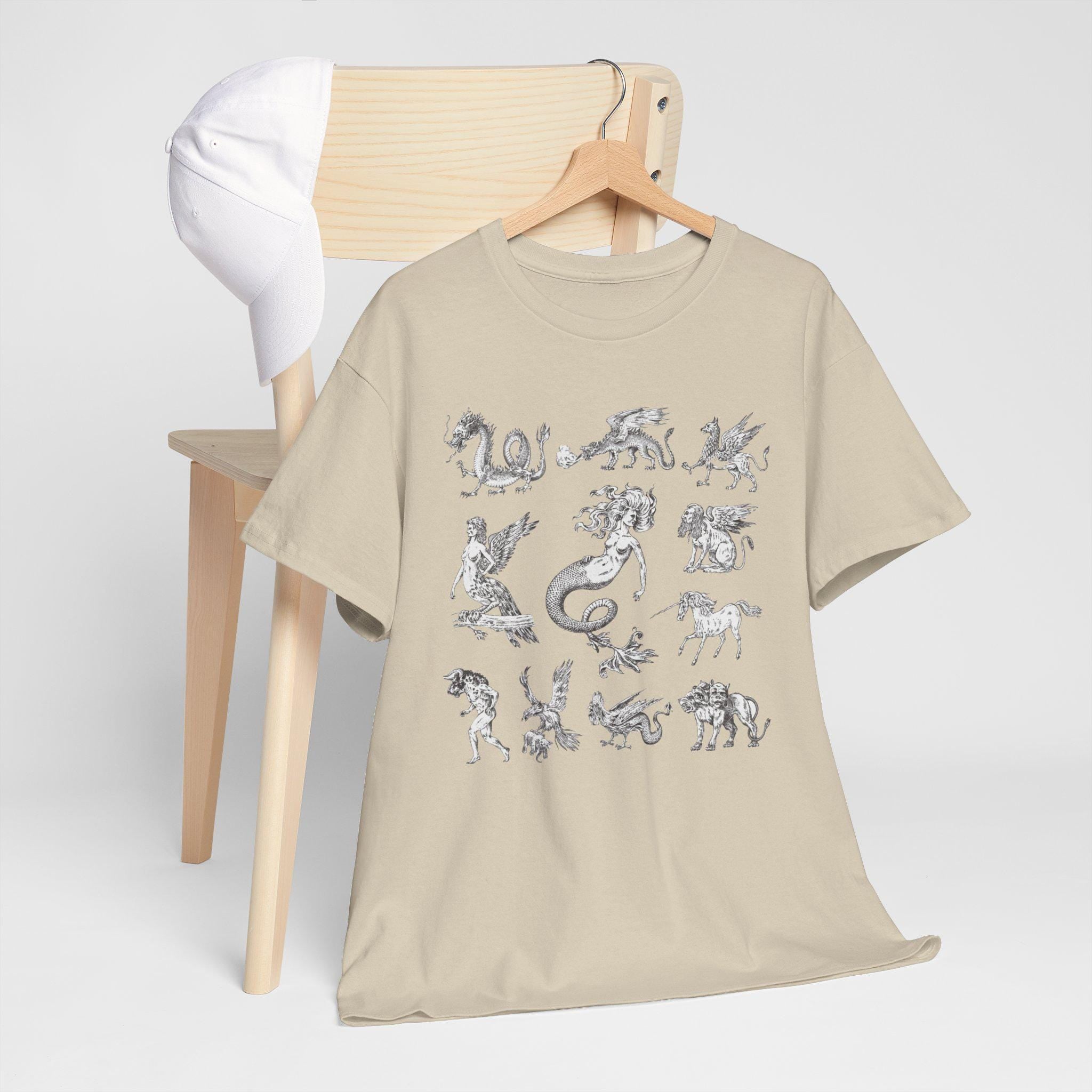 Castlecore Mythical Creatures Graphic Tee, Mystic Fantasy Shirt, Hand Drawn Unisex T-Shirt