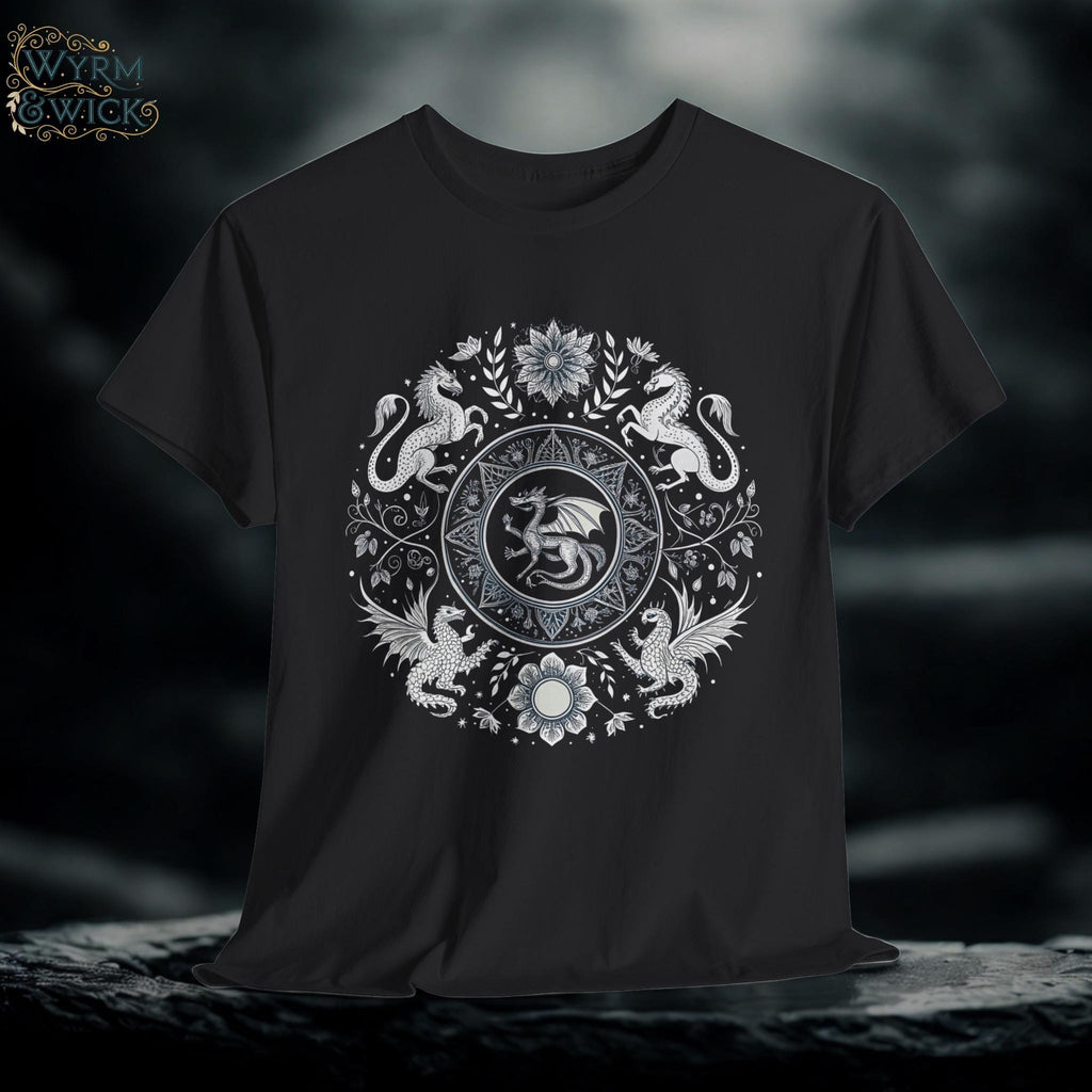 Mythical Creatures Graphic Tee: White Ink Fantasy Shirt