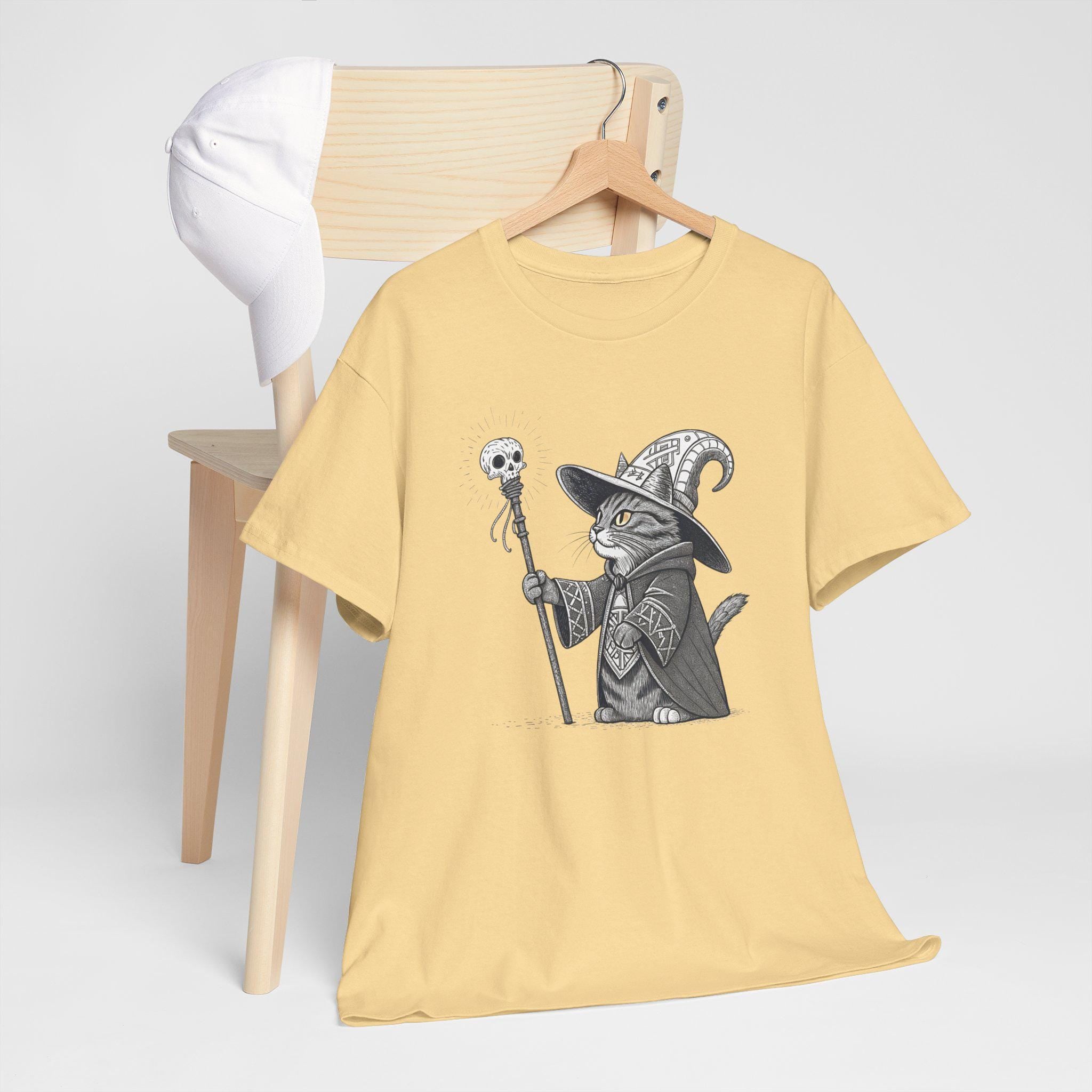 Necromancer Kitten Graphic Tee: Gothic Fantasy Cat Shirt