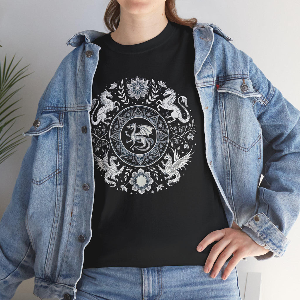 Mythical Creatures Graphic Tee: White Ink Fantasy Shirt