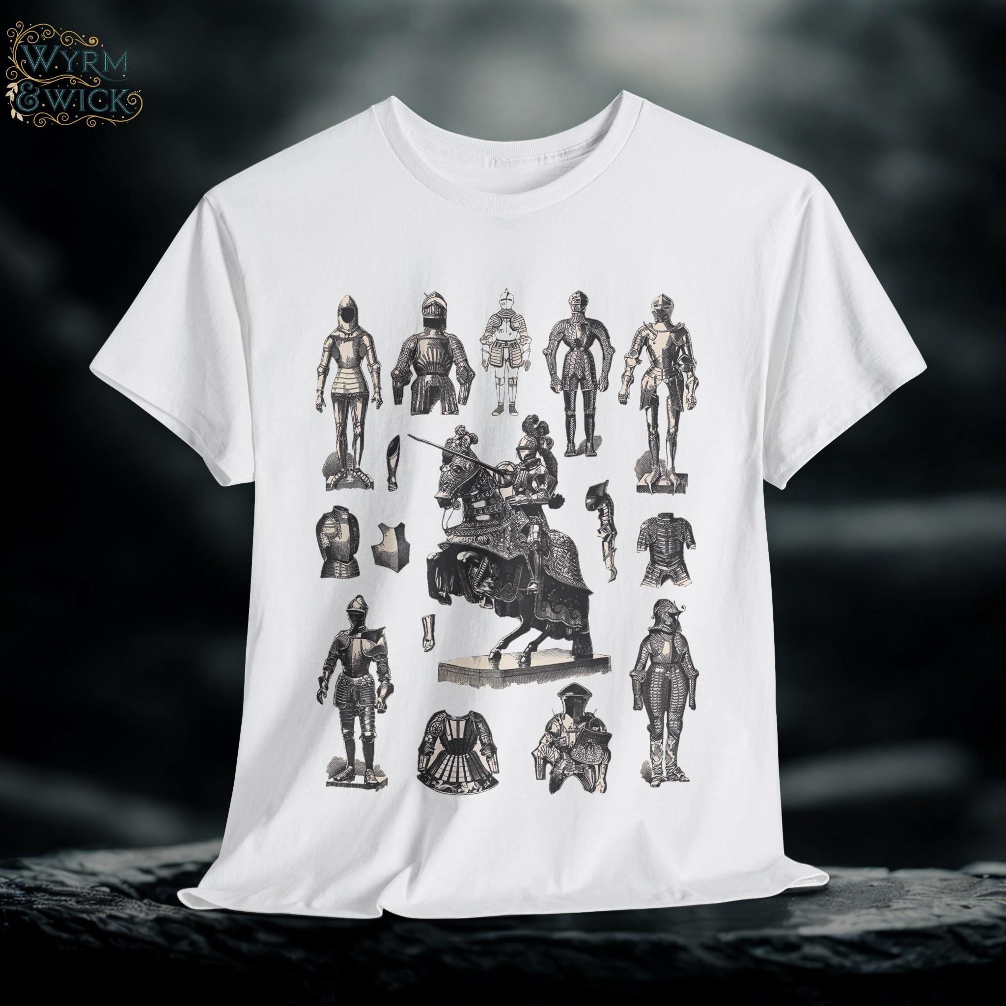 Medieval Knight Armor T-Shirt: Castlecore Line Drawing Design