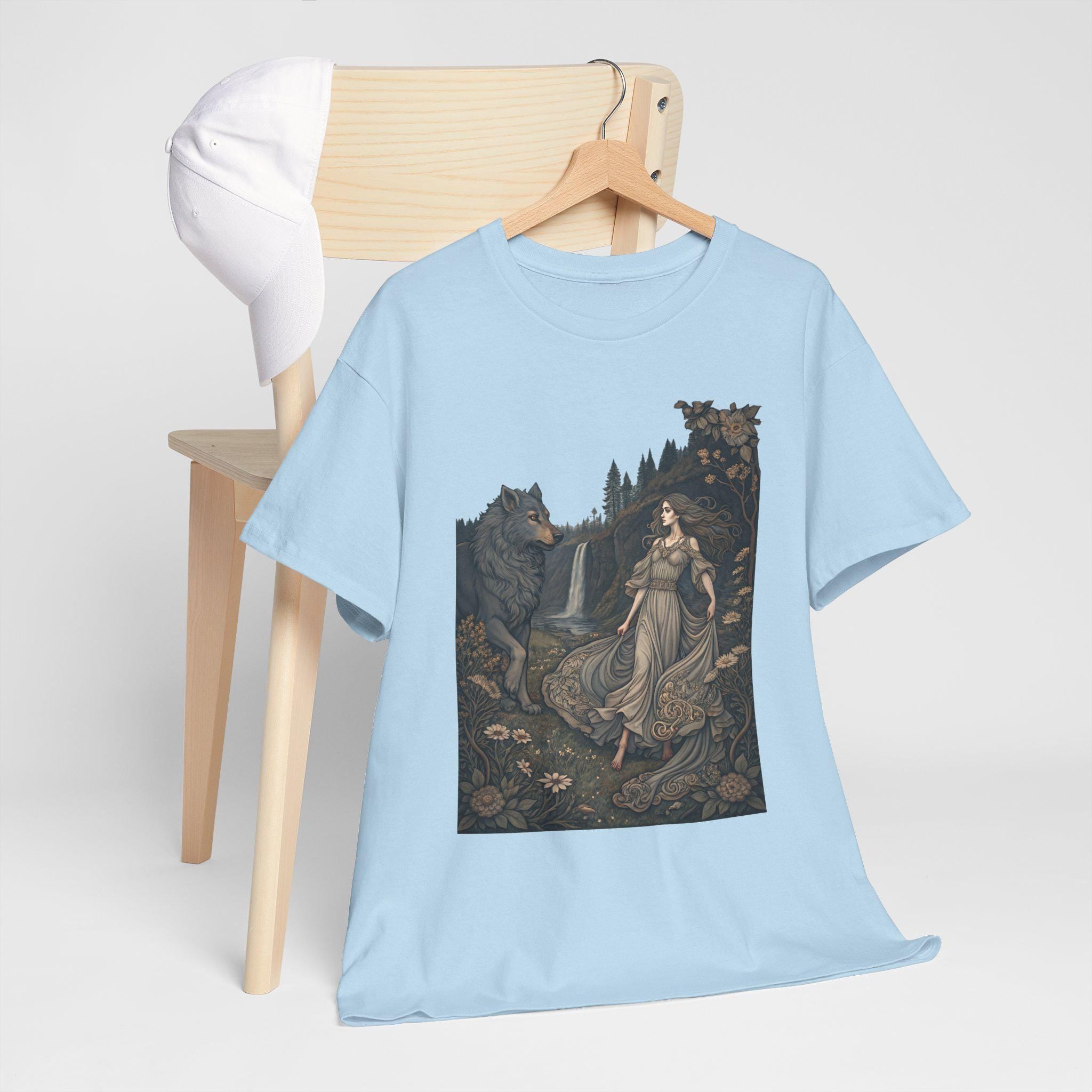 Fae Woman & Wolf Graphic Tee: Fantasy Medieval Shirt