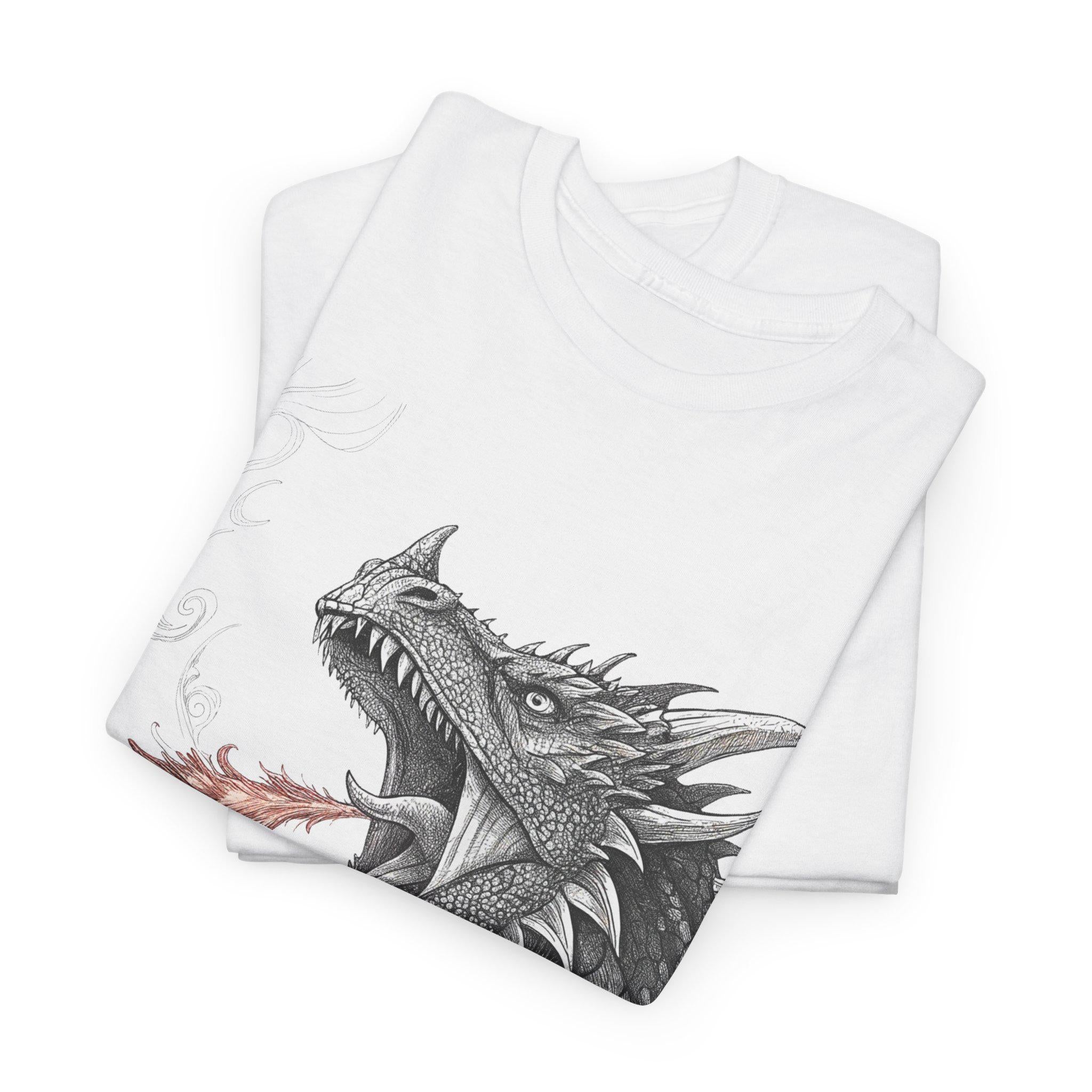 Vintage Dragon Graphic Shirt: Hand-Drawn Fantasy Art