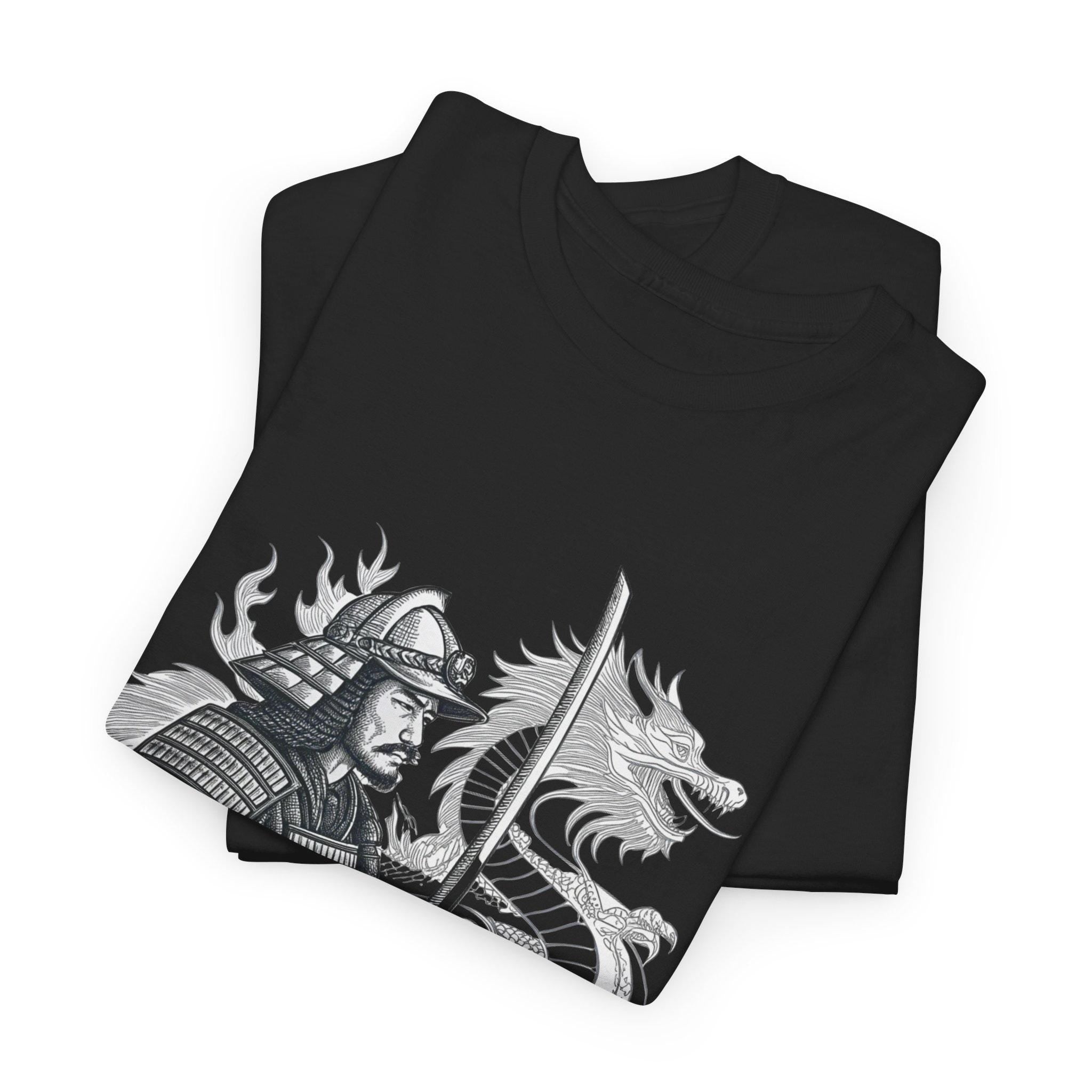 Samurai Dragon Graphic Tee: Hand-Drawn Japanese Warrior Shirt