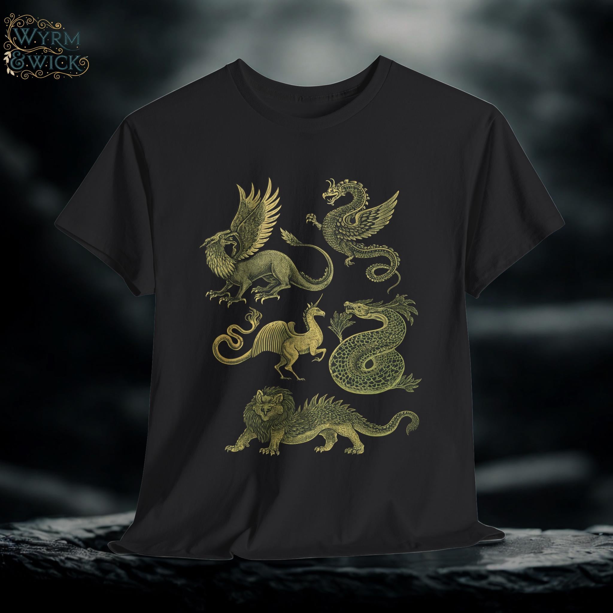 Fantasy Castlecore T-Shirt: Medieval Mythical Creatures Graphic Tee