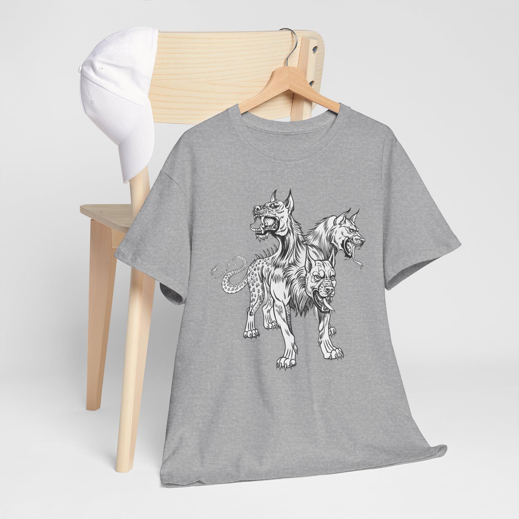 Cerberus Graphic Tee: Mythical Three-Headed Dog Cotton T-Shirt