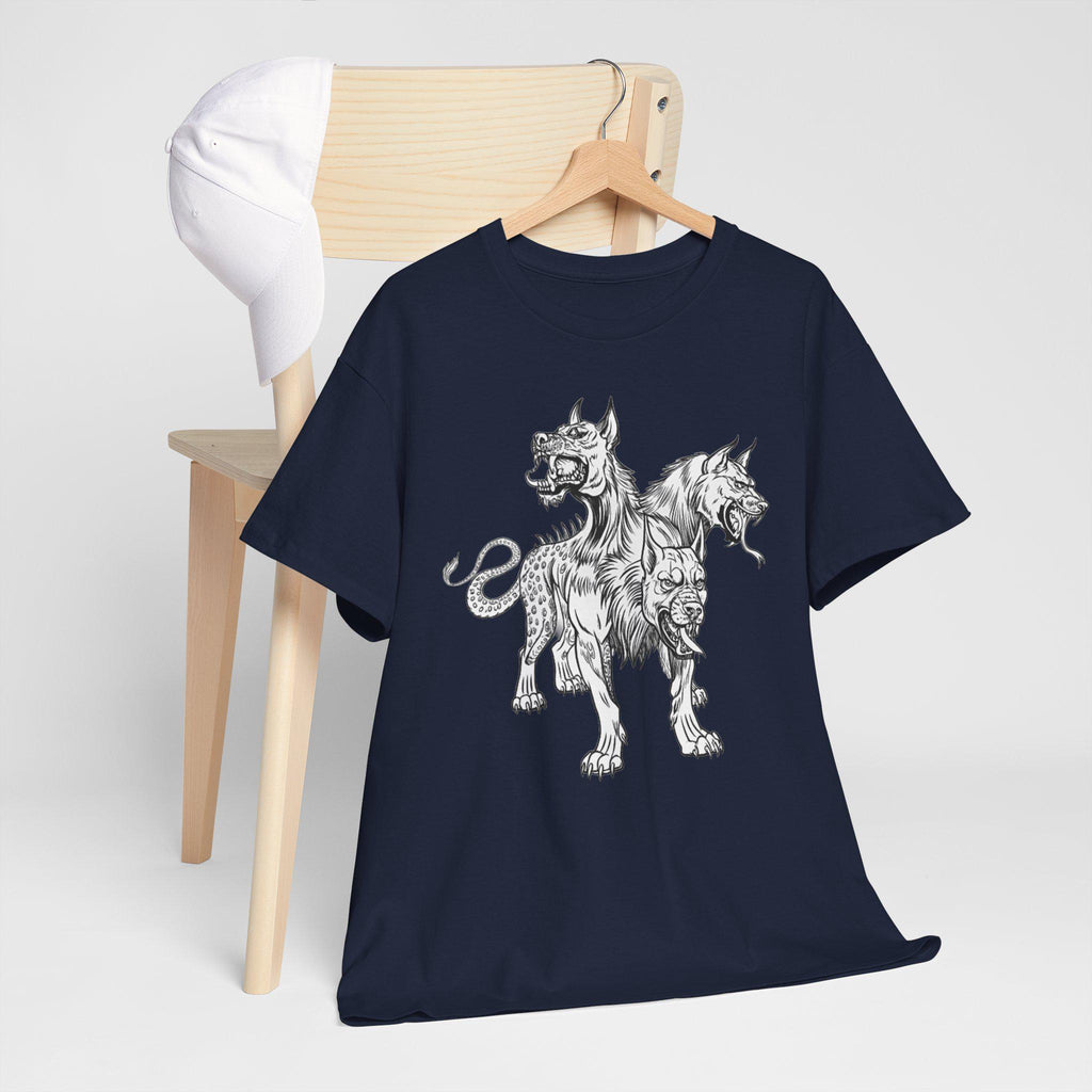 Cerberus Graphic Tee: Mythical Three-Headed Dog Cotton T-Shirt
