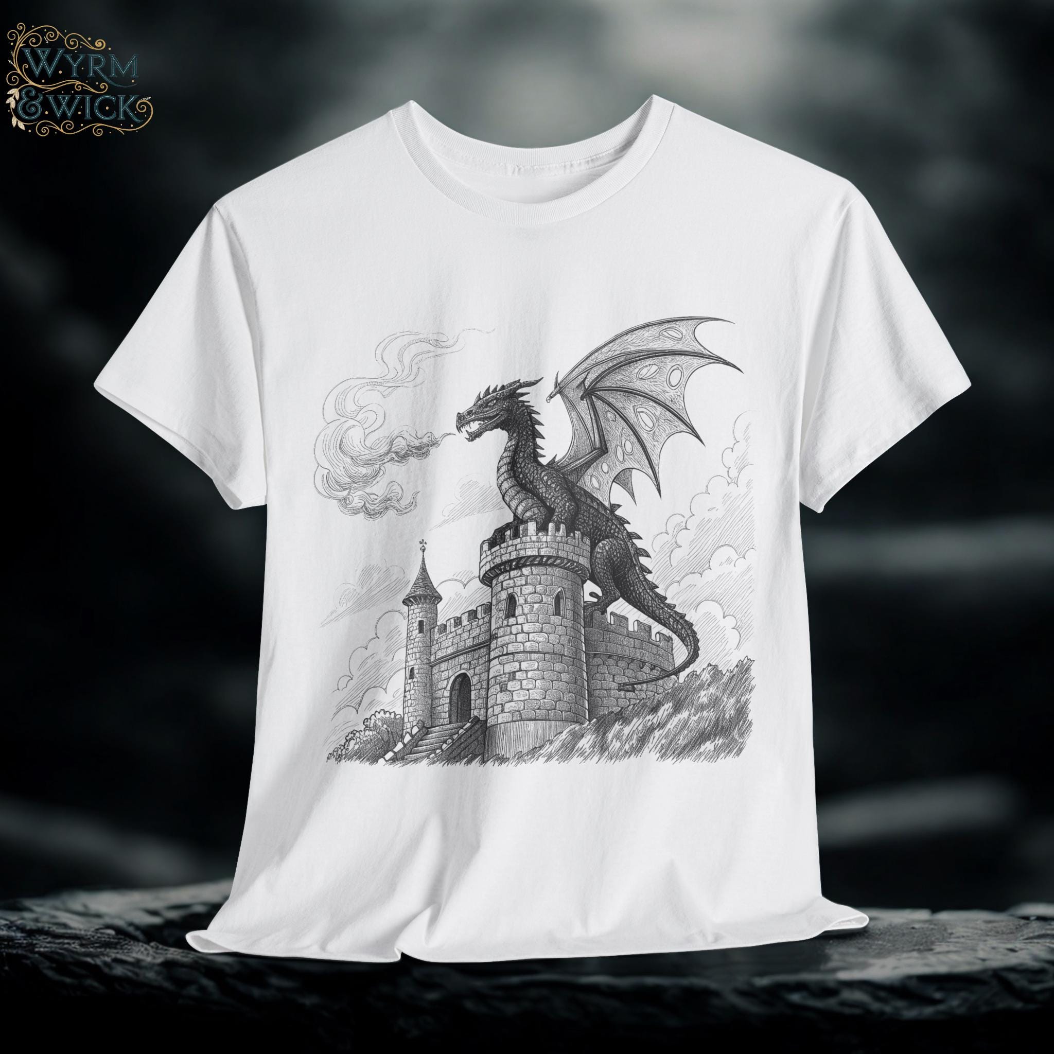 Dragon Castle Graphic Tee: Dungeons and Dragons Cotton T-Shirt